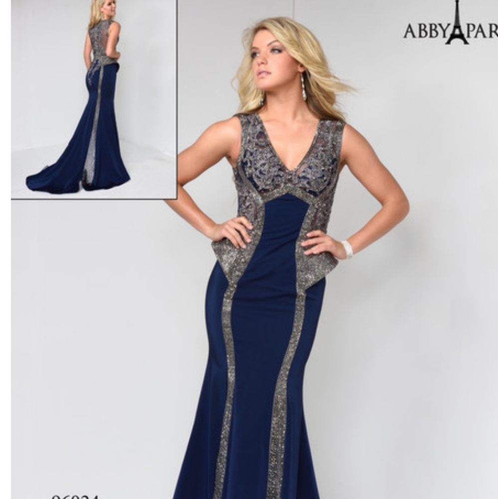 Navy and Silver Prom Dress